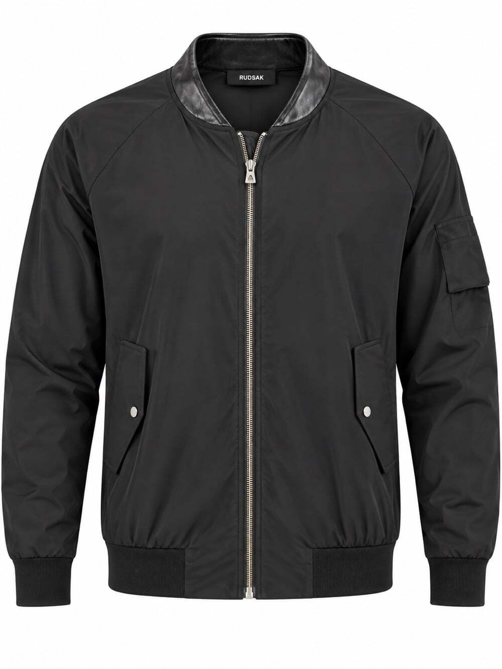 Rudsak Black Bomber Zip Up Jacket Large Leather Trim Minimalist Moto Streetwear